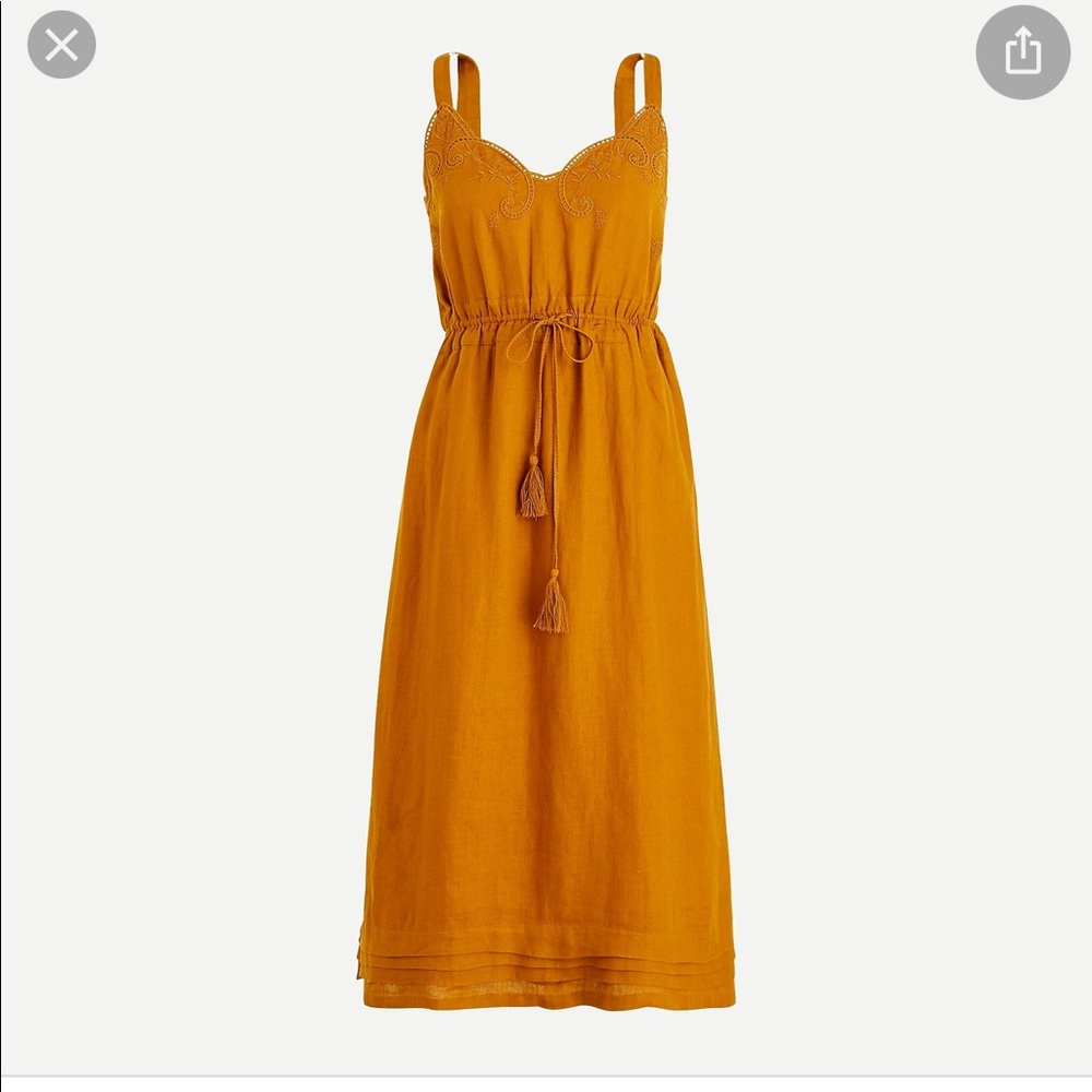 Linen drawstring dress with embroidery